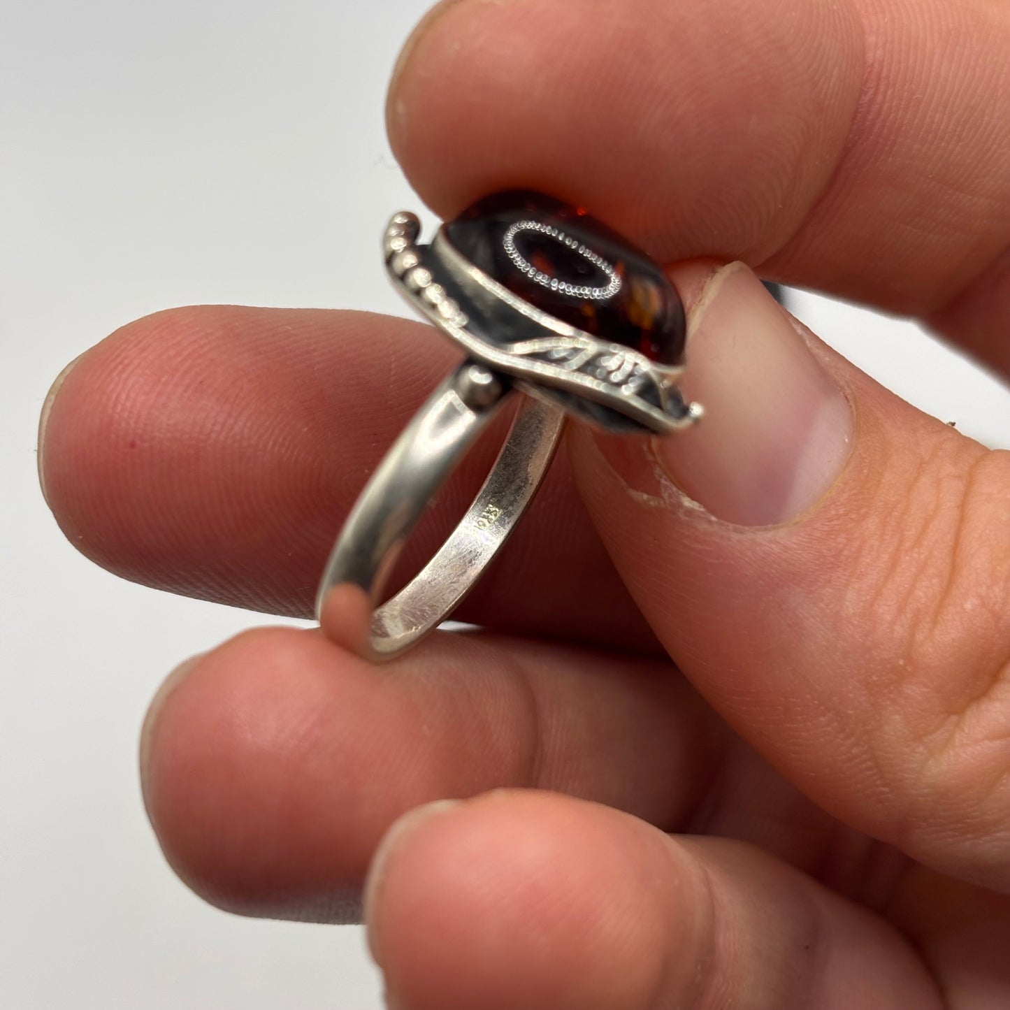 Silver Amber Ring
