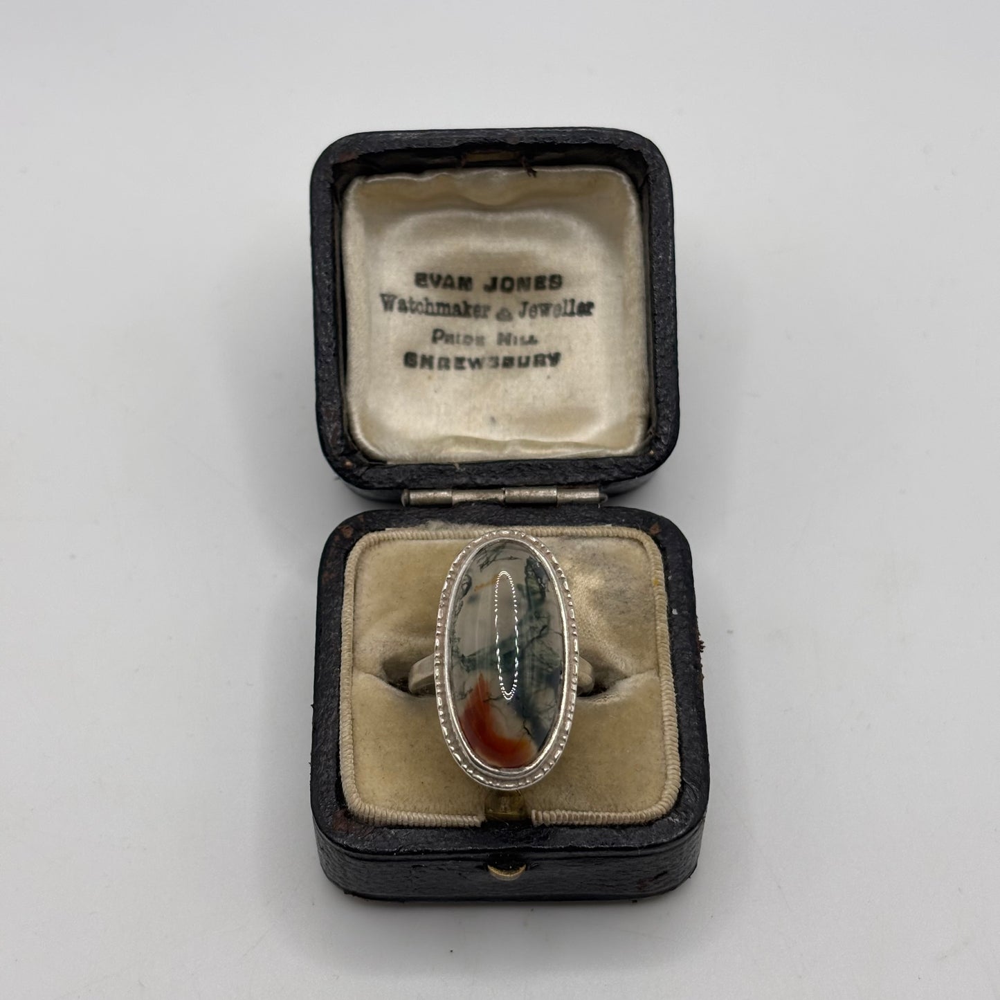 Silver Vintage Moss Agate Ring (J)