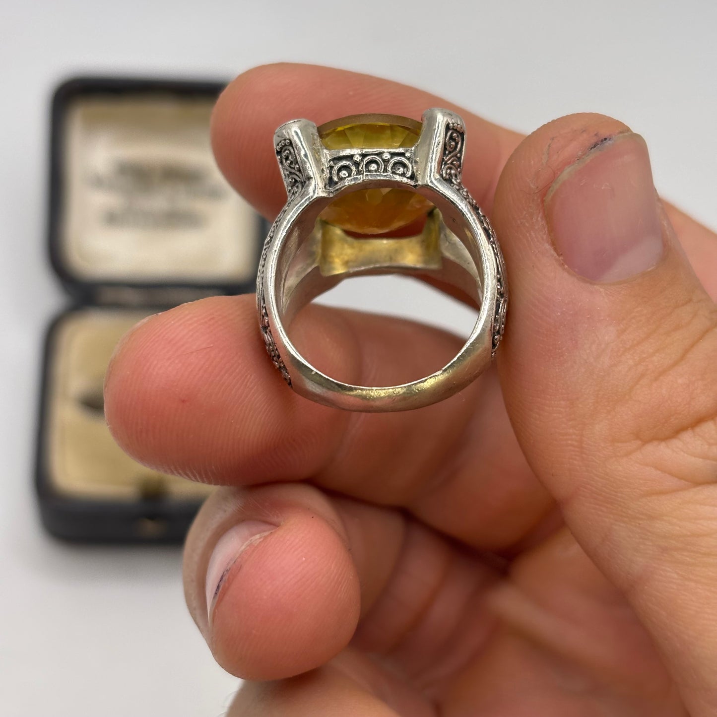 Silver Citrine Detailed Ring