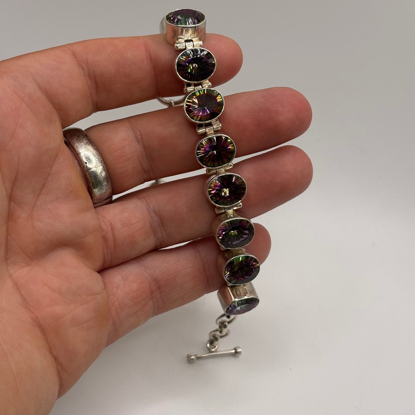 Silver 6”-8” Mystic Topaz Bracelet