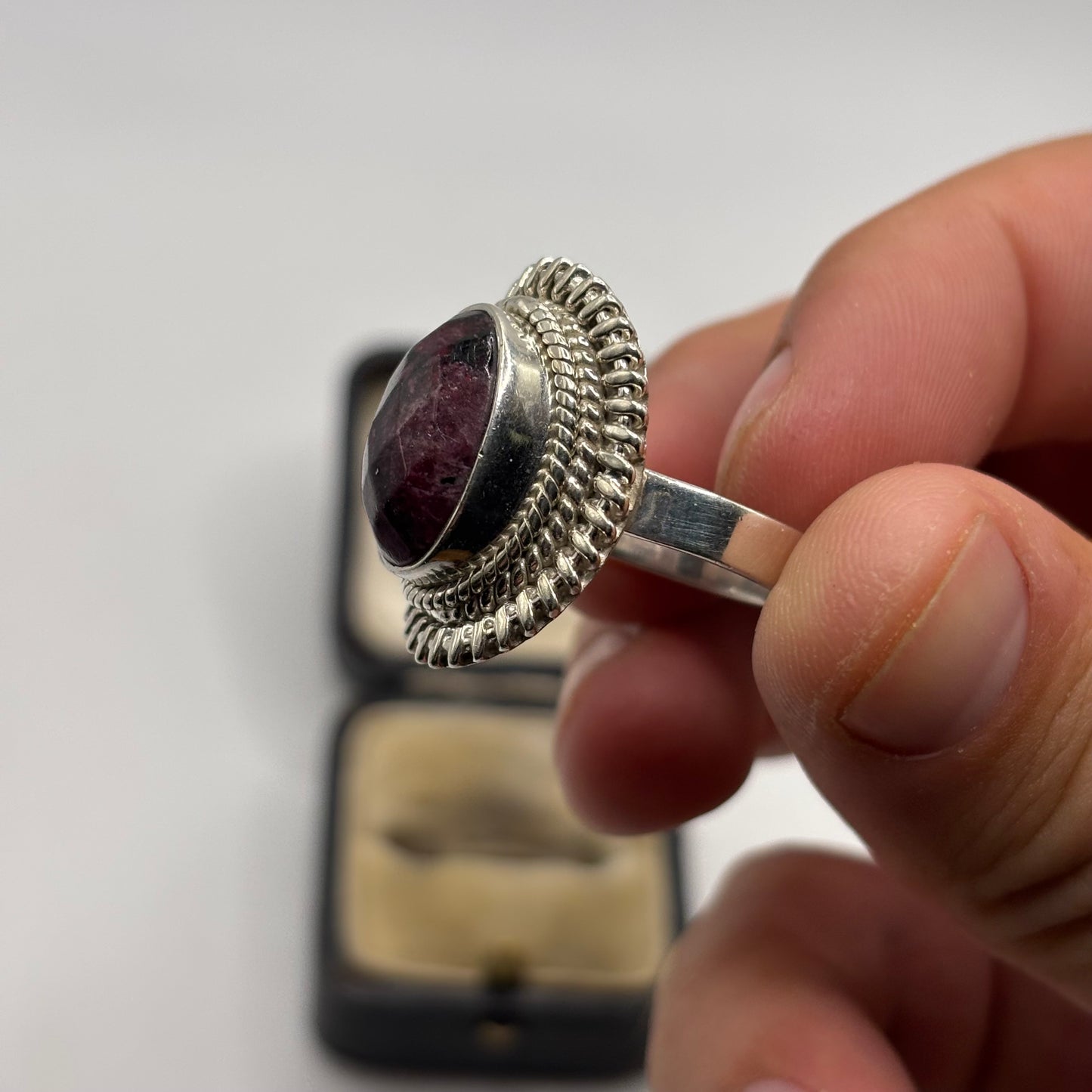 Silver Faceted Rhodonite Ring (R)