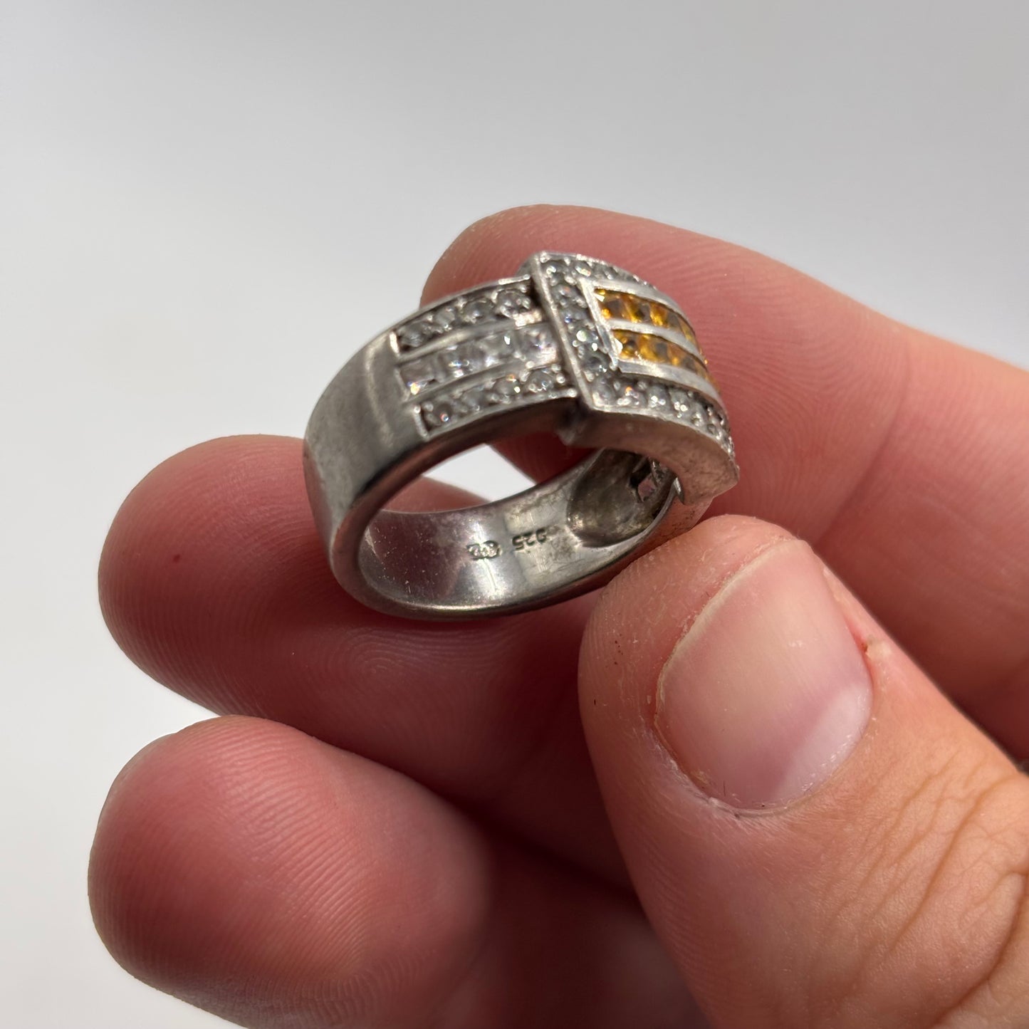 Silver Heavy Citrine & CZ Ring (N)