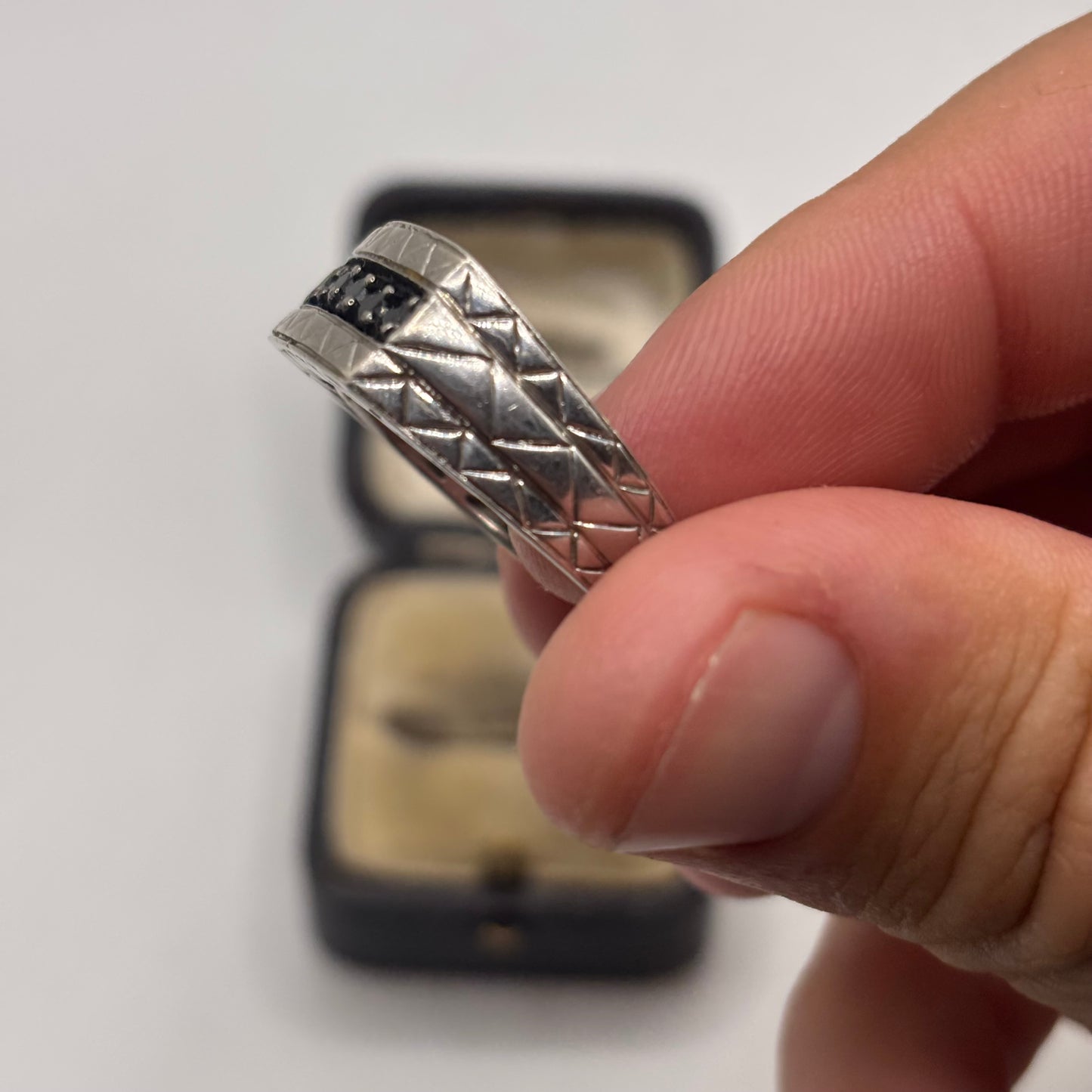Silver Black CZ Signet Ring (V)