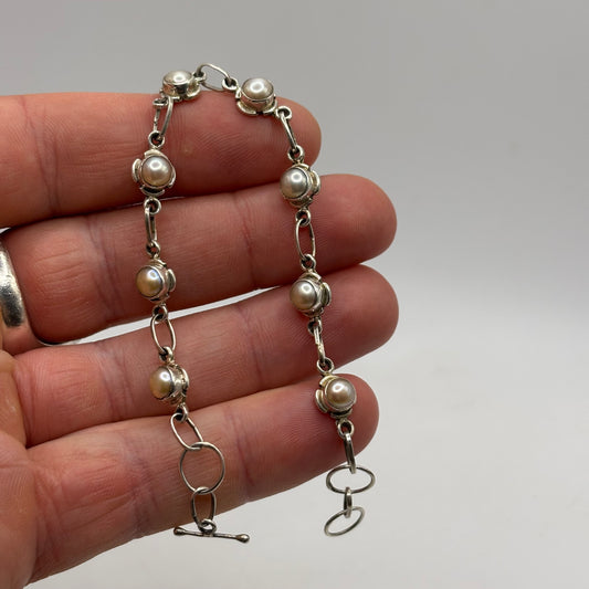 Silver 7”-7.5” Pearl Bracelet