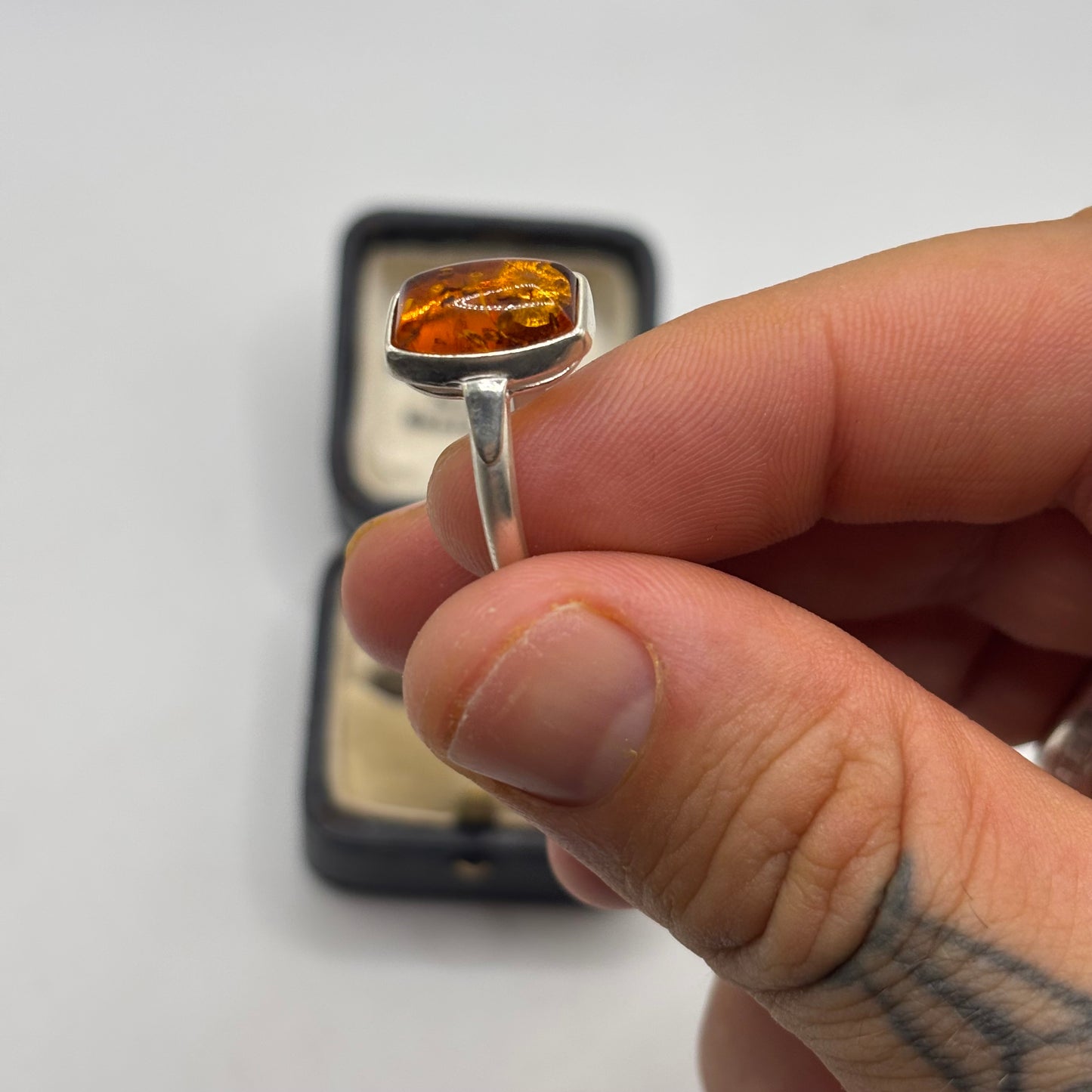 Silver Amber Ring