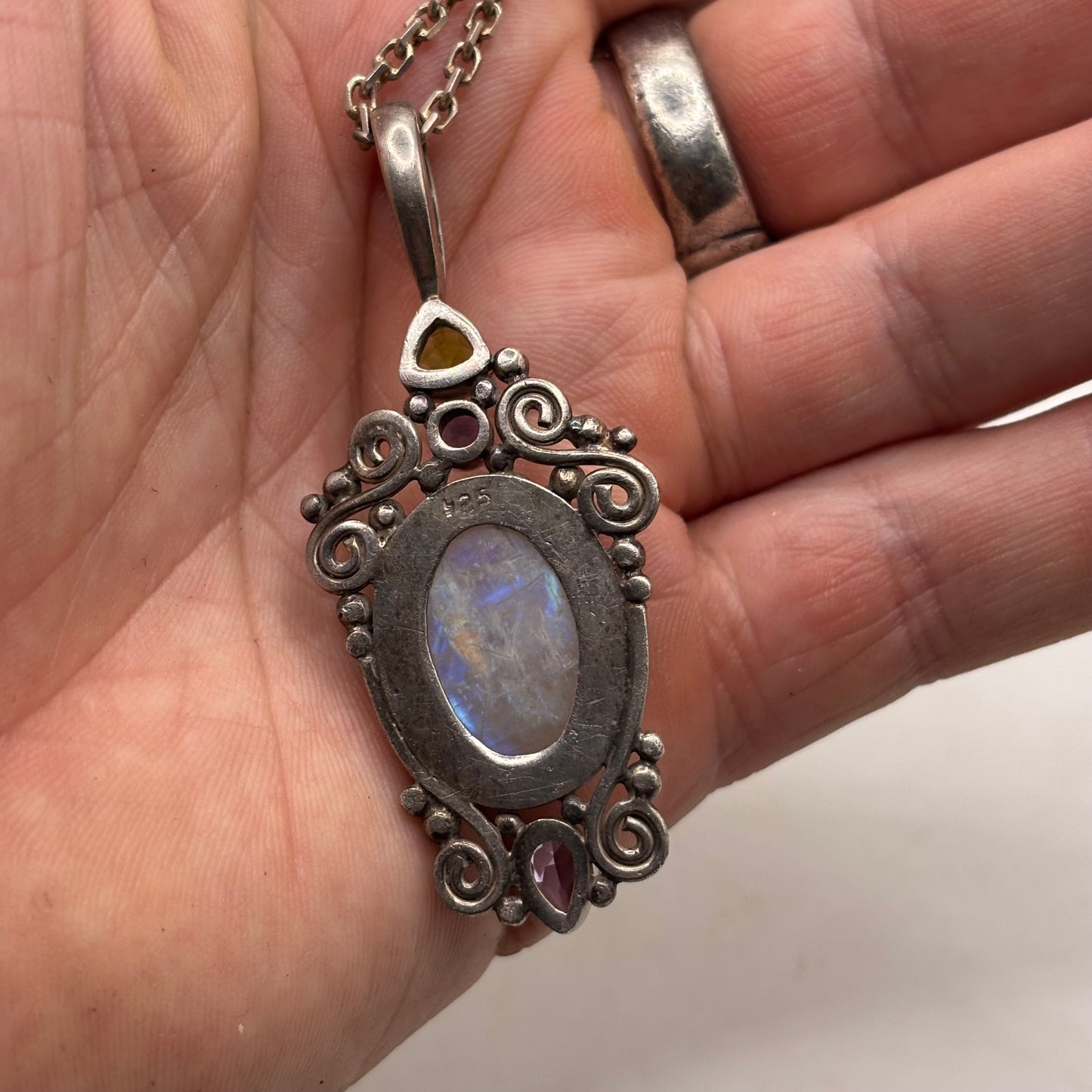 Silver 26” Heavy Moonstone Necklace