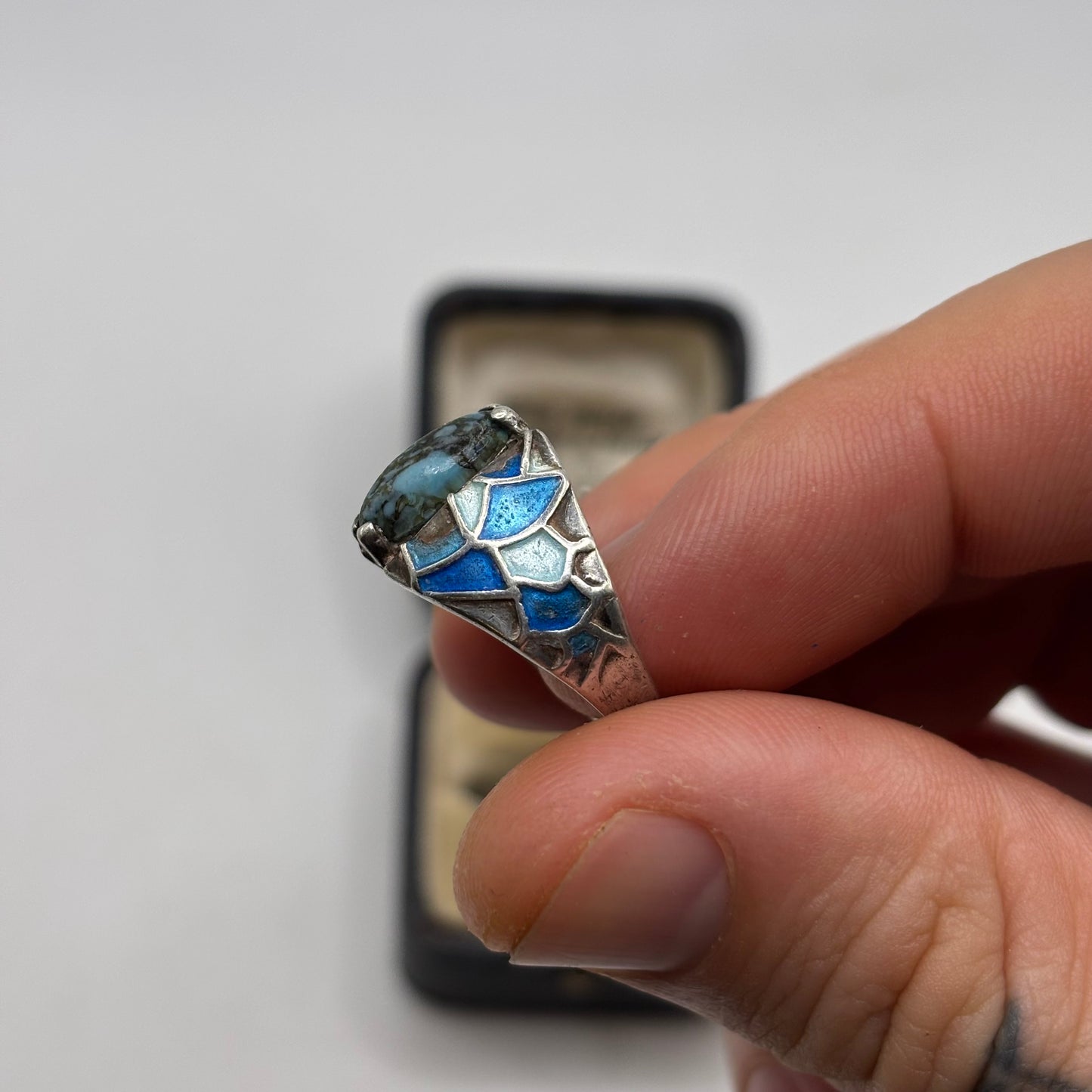 Silver Turquoise & Enamel Ring