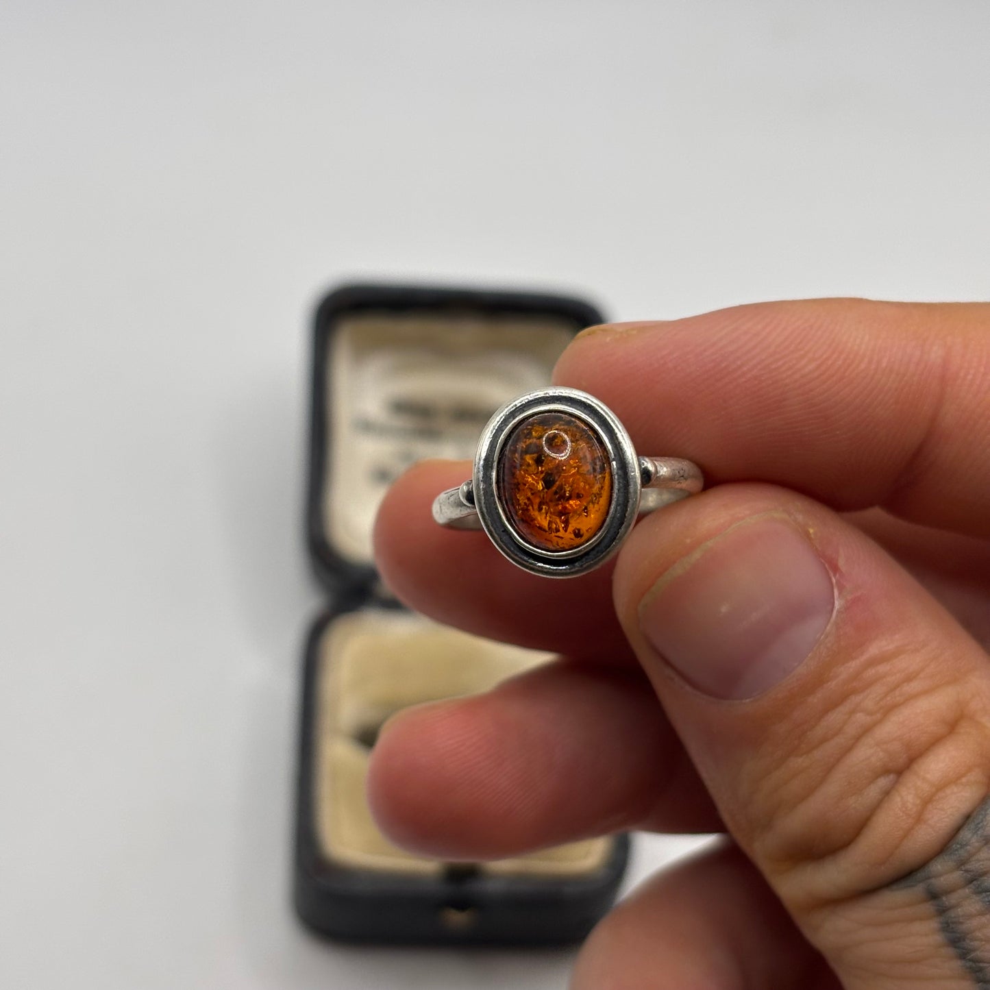Silver Amber Ring