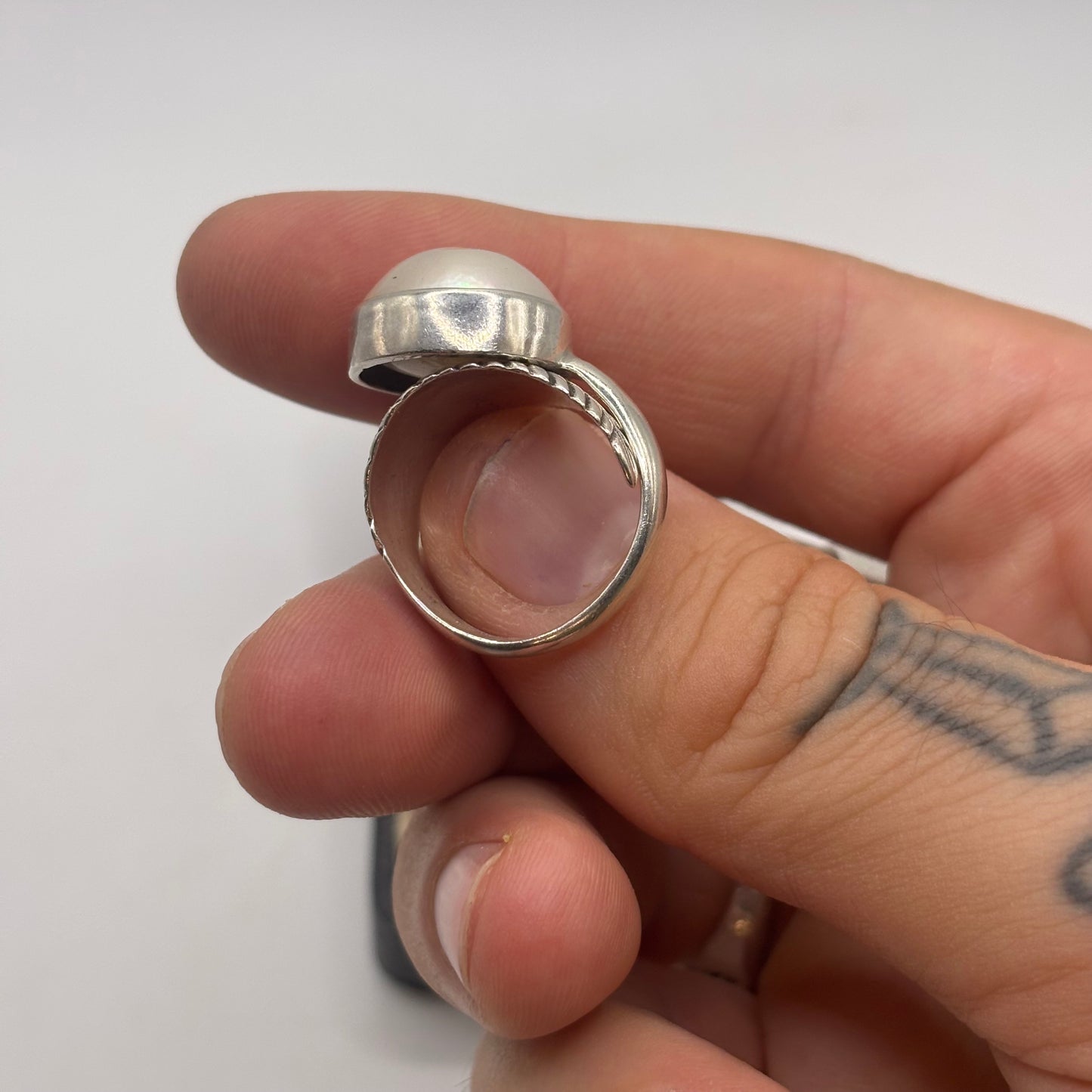 Silver Pearl Feather Ring