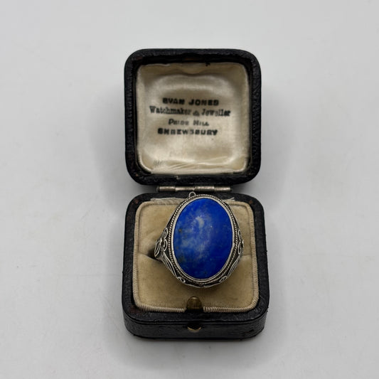 Silver Detailed Lapis Ring