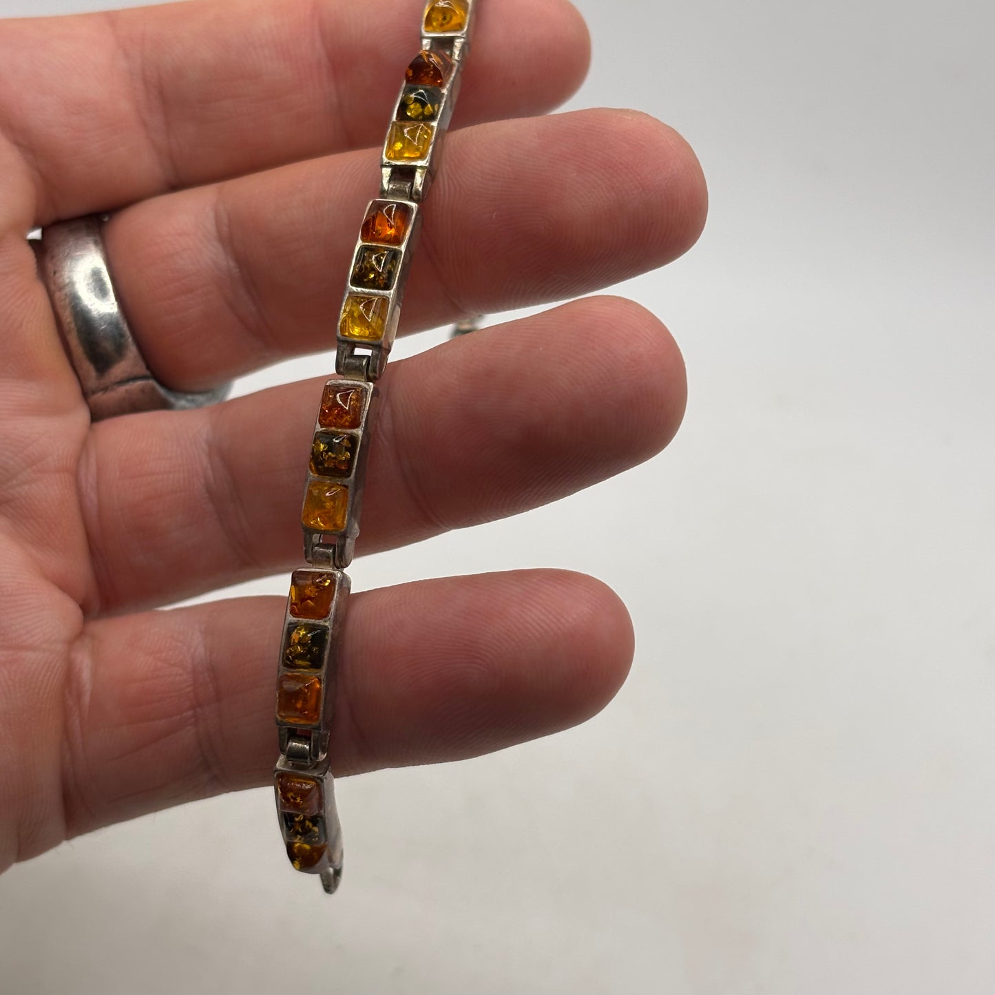 Silver 7” Mixed Amber Bracelet