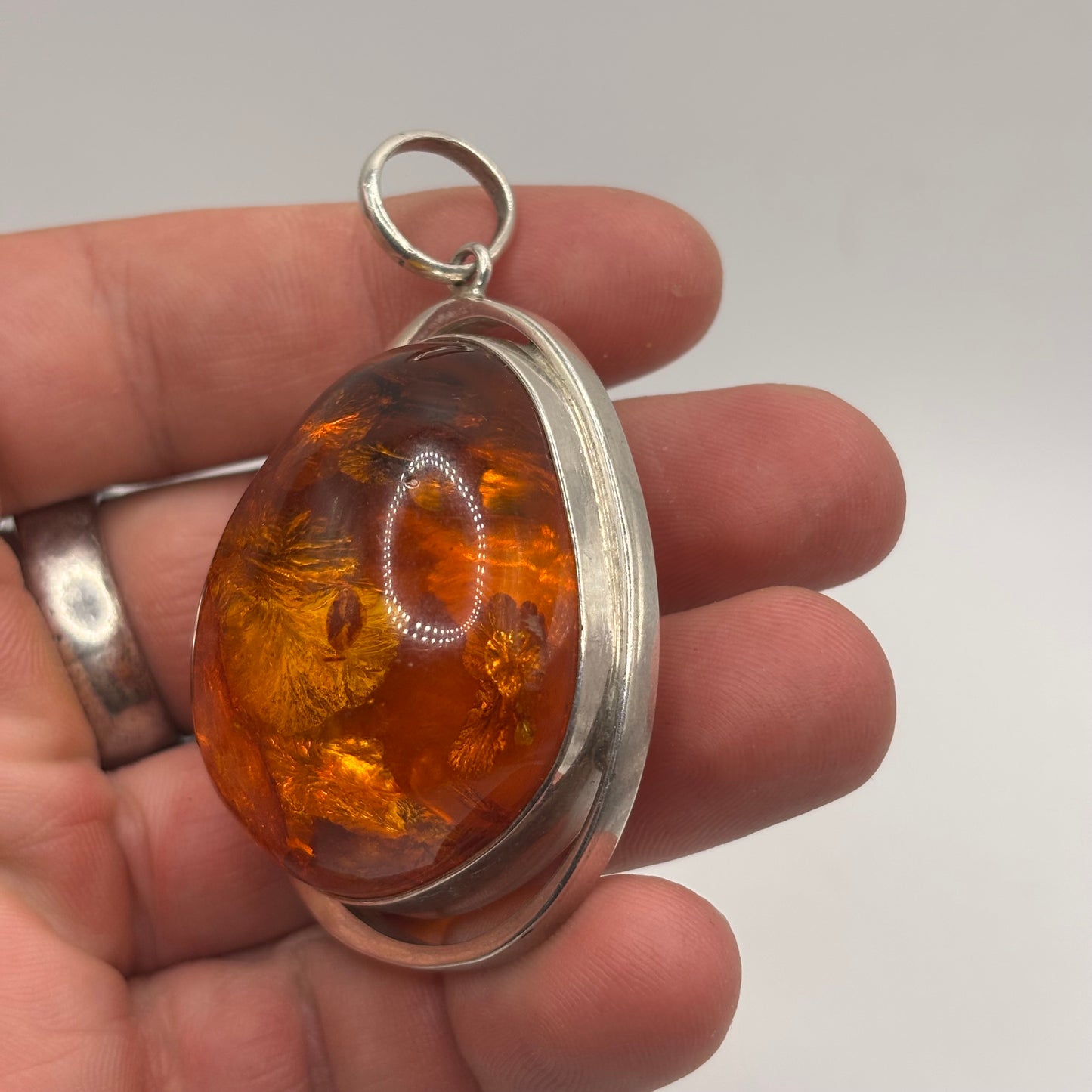 Silver Heavy Amber Pendant