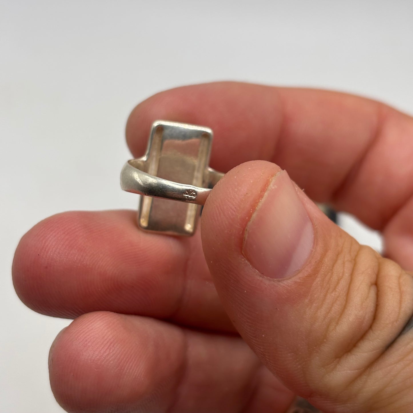 Silver Green Amber Ring (M)