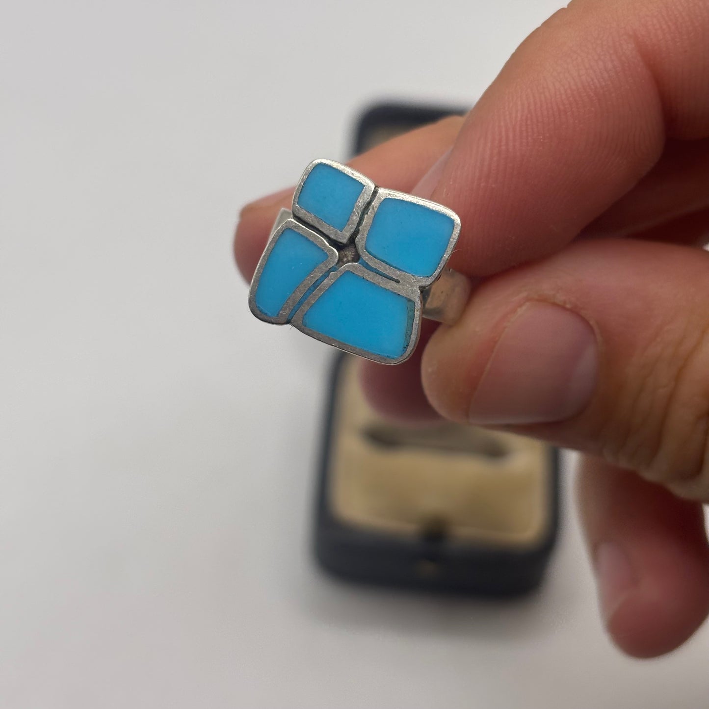 Silver Turquoise Abstract Ring