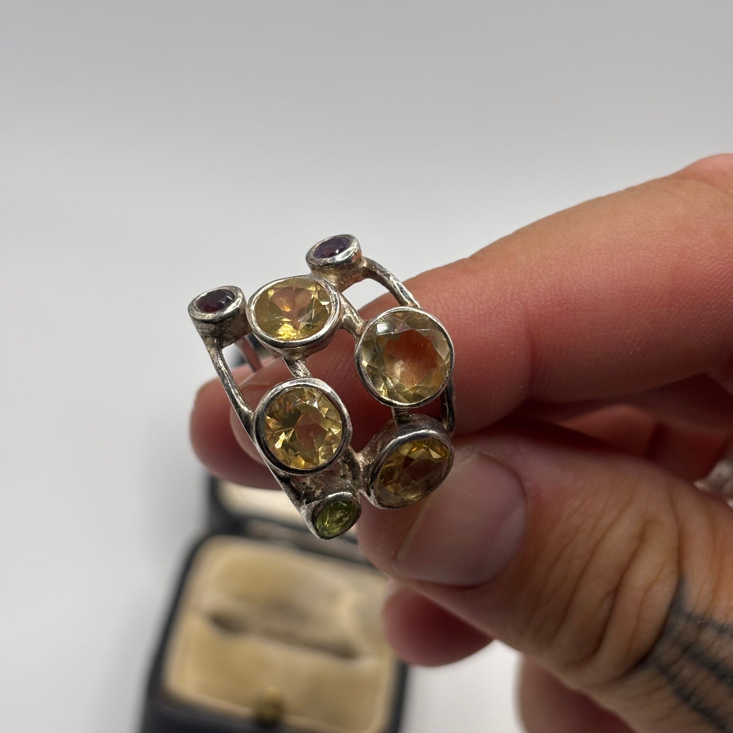 Silver Citrine & Mixed Gem Ring (N)