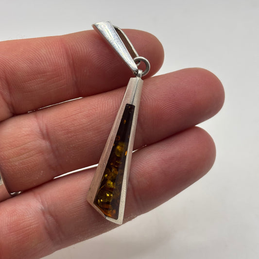 Silver Amber Inlayed Pendant