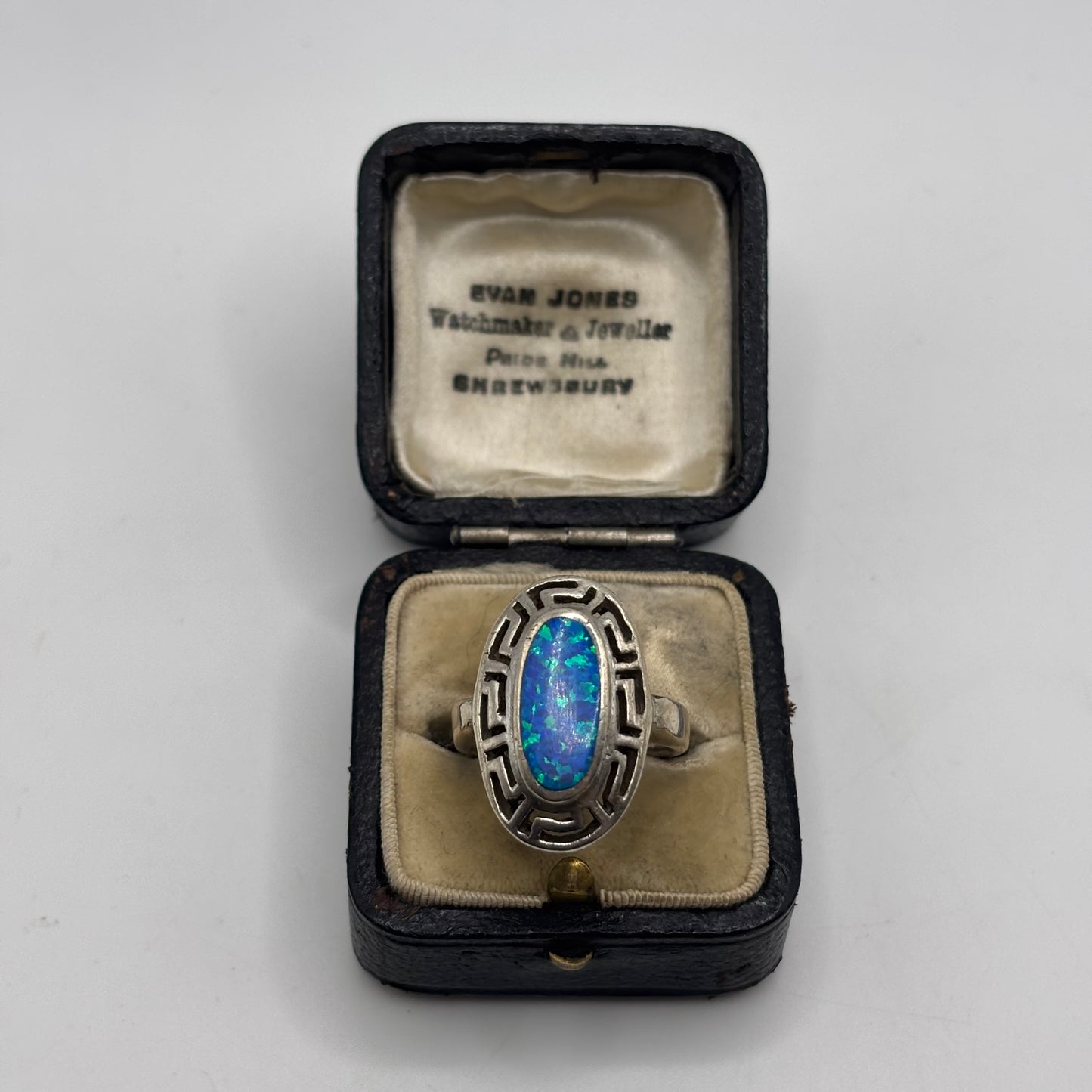 Silver Opal Greek Ring (L)