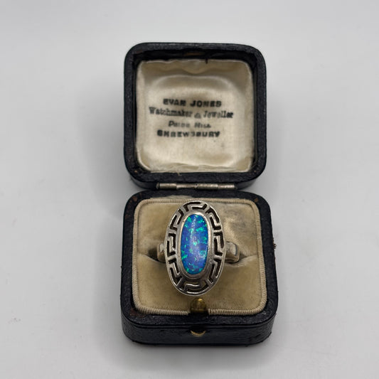 Silver Opal Greek Ring (L)