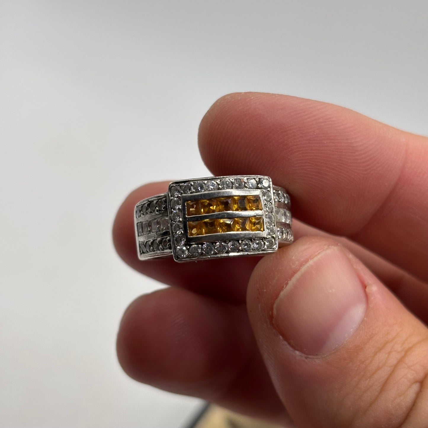 Silver Heavy Citrine & CZ Ring (N)