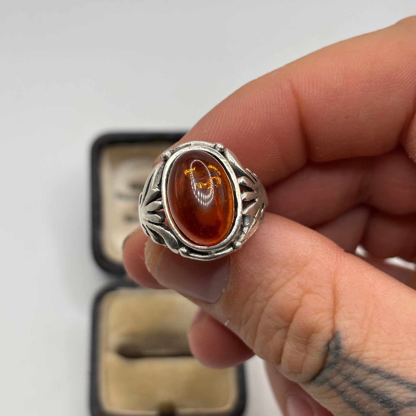 Silver Amber Signet Ring
