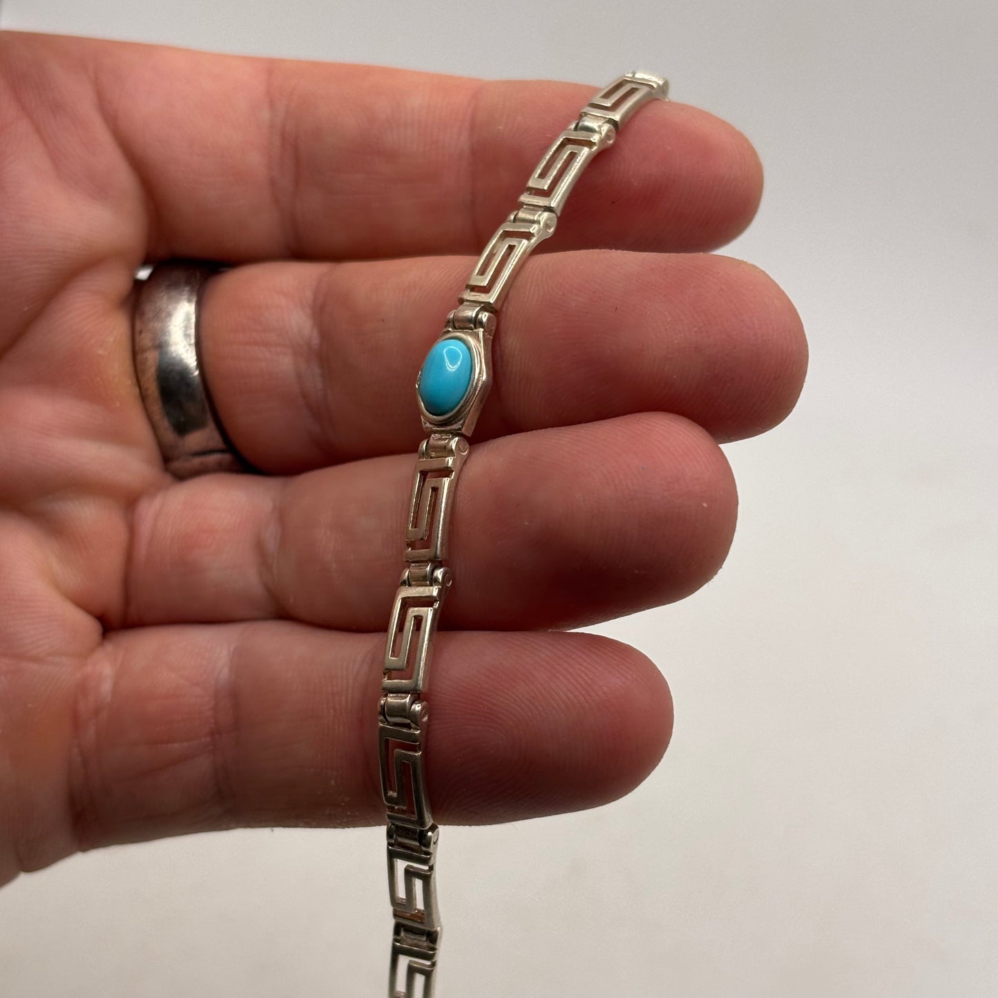 Silver 7” Turquoise Greek Bracelet