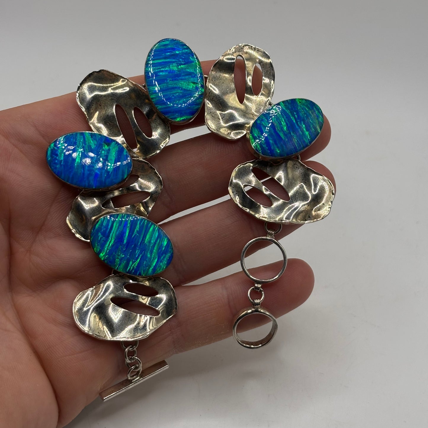 Silver 7.5”-8.5” Opalite Abstract Bracelet