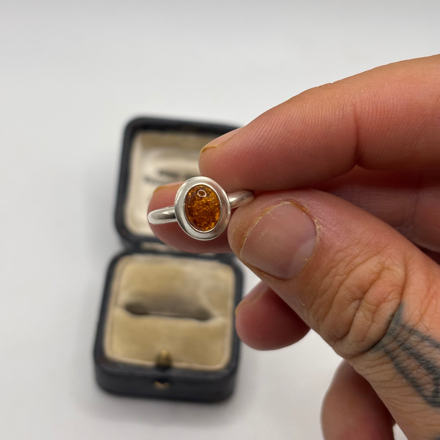 Silver Amber Ring