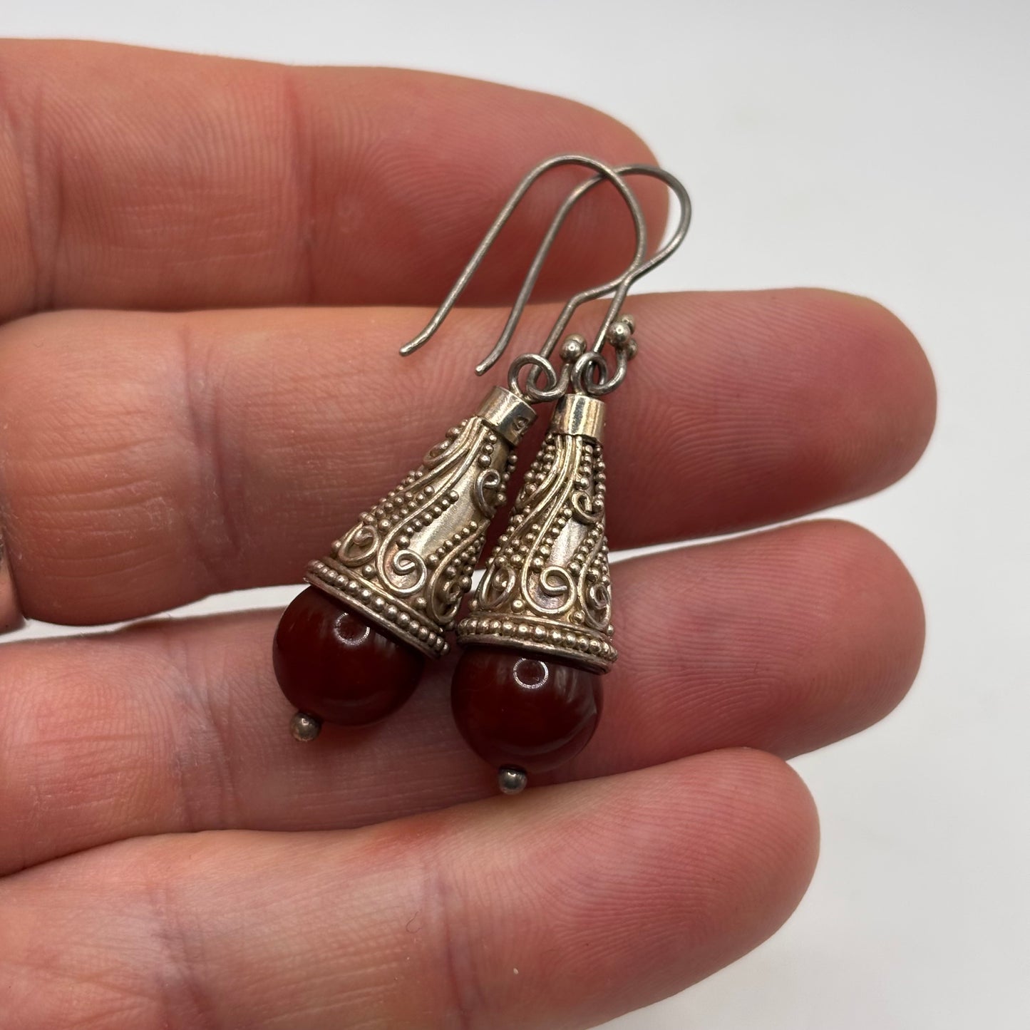 Silver Carnelian Bali Earrings