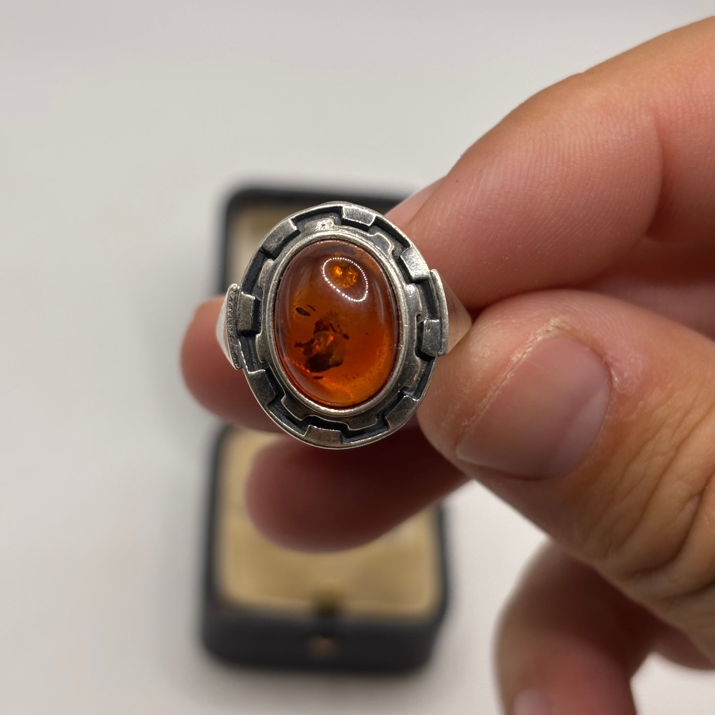 Silver Amber Greek Ring (S)