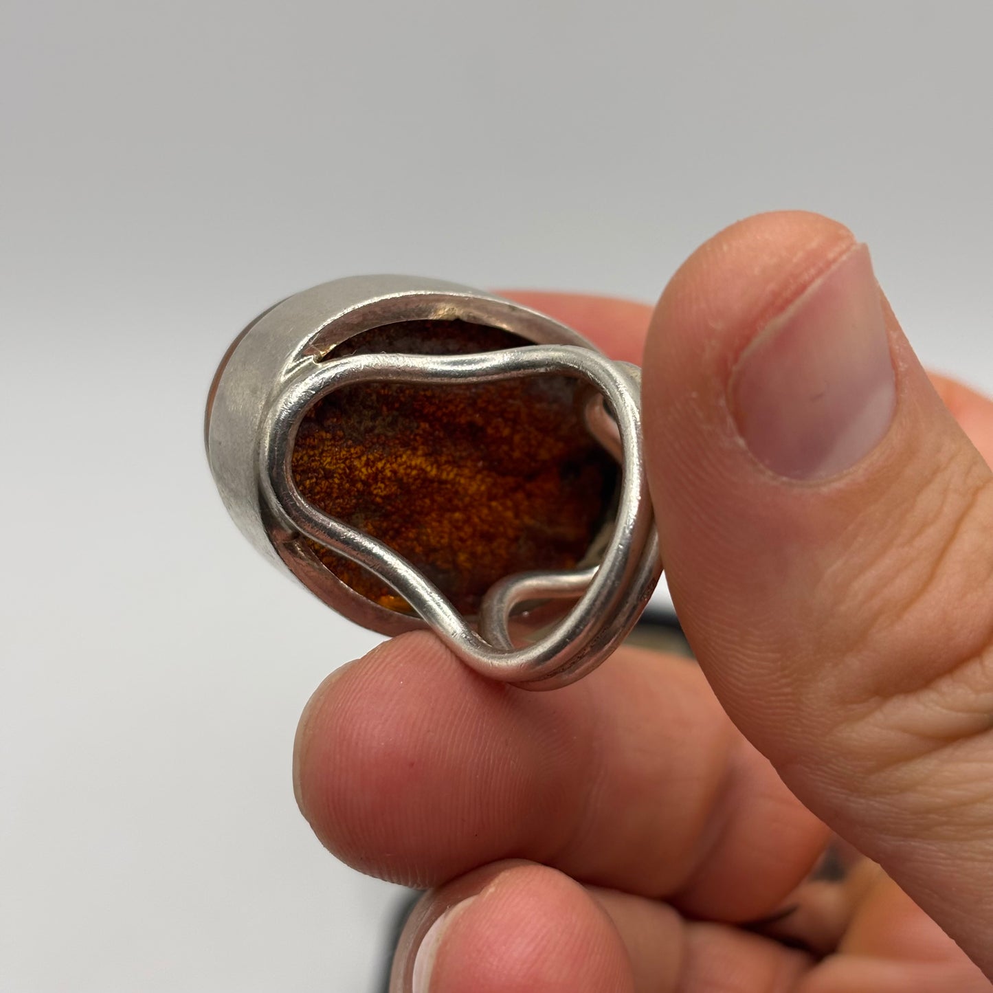 Silver Chunky Amber Ring