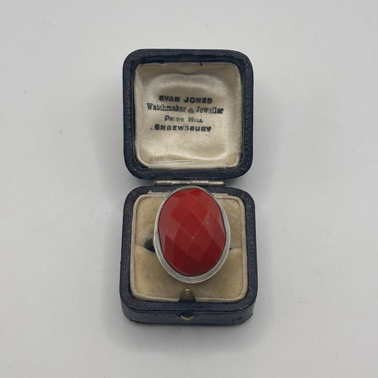 Silver Coral Faceted Ring