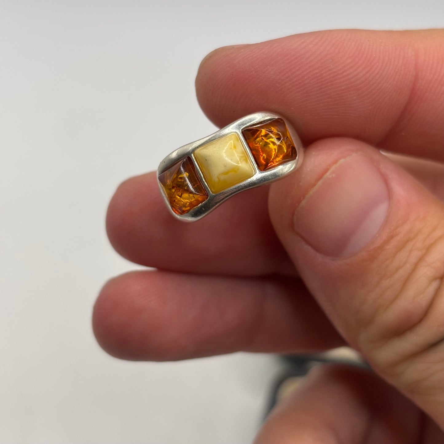 Silver Mixed Amber Ring (N)