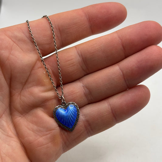 Silver 16” Victorian Enamel Heart Necklace