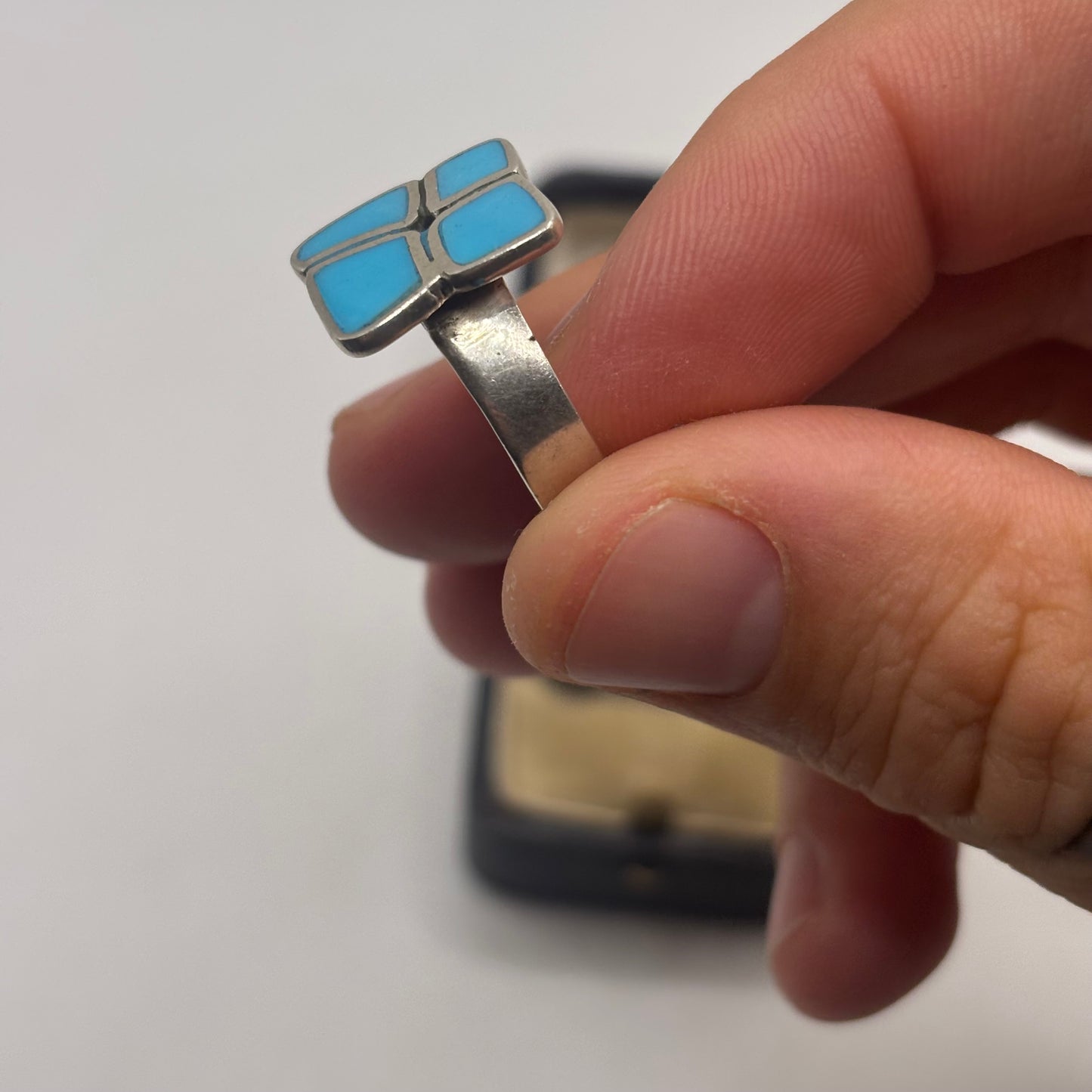 Silver Turquoise Abstract Ring