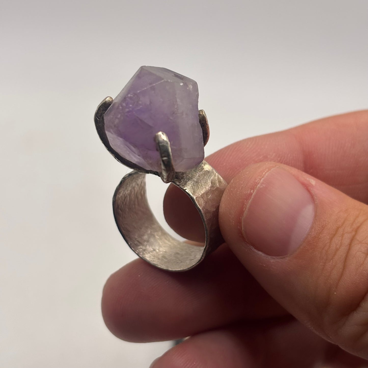 Silver Amethyst Abstract Ring (S)