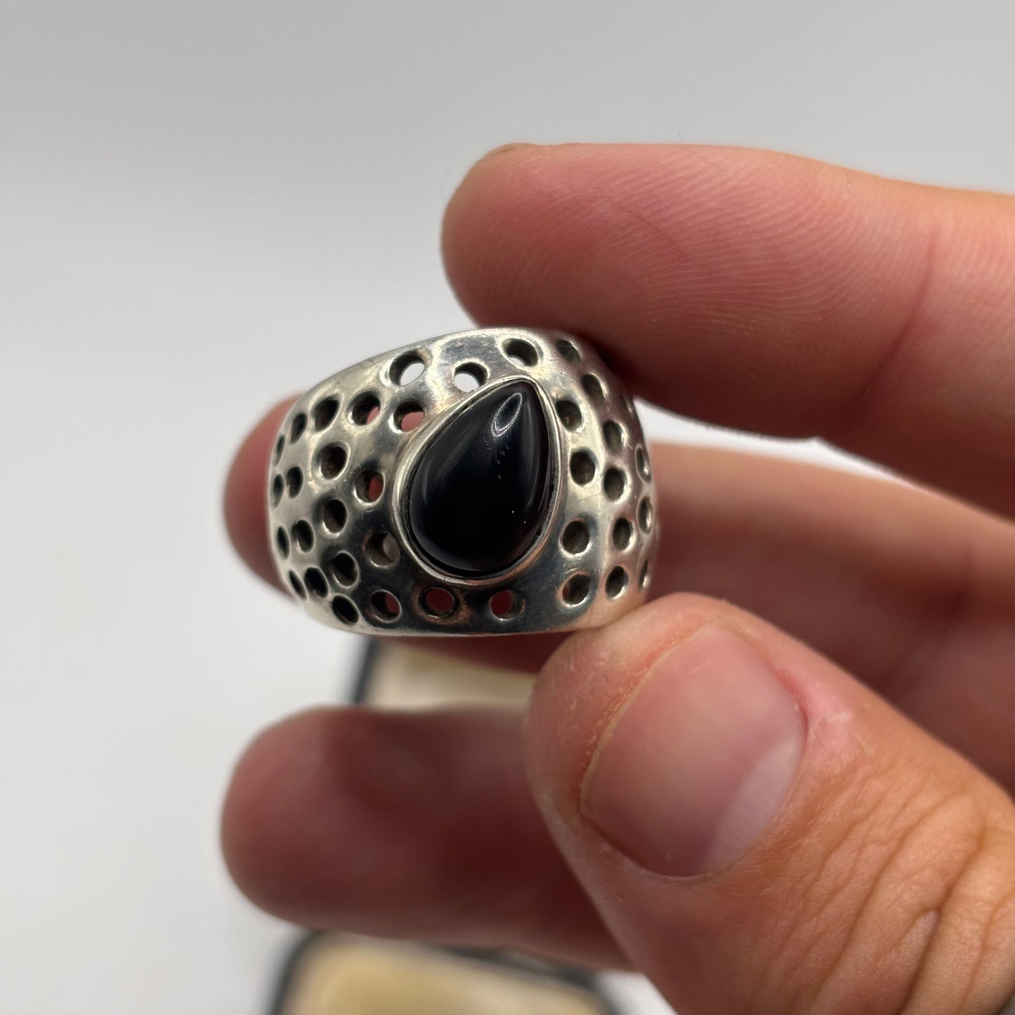 Silver Heavy Abstract Onyx Ring (O)