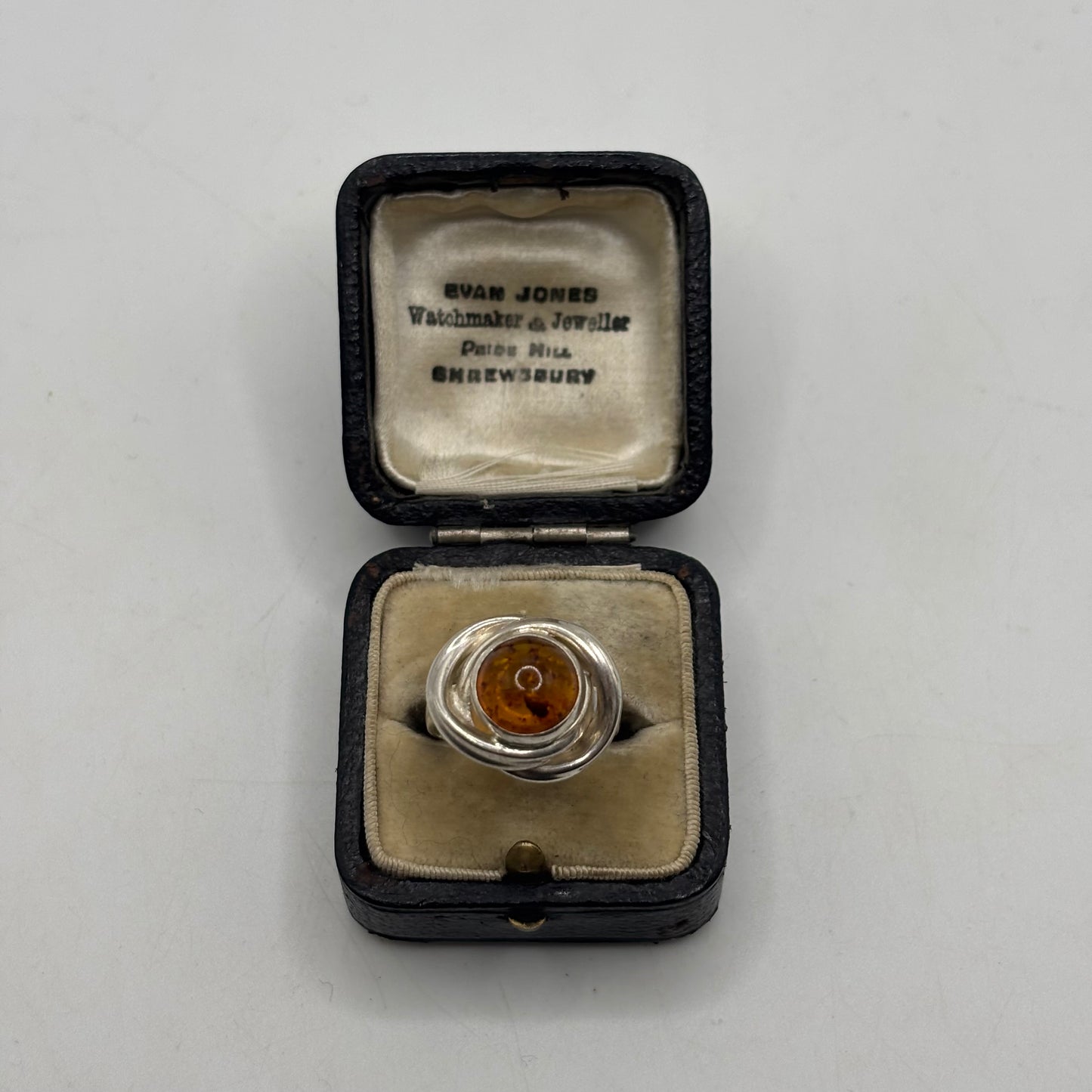 Silver Amber Abstract Ring