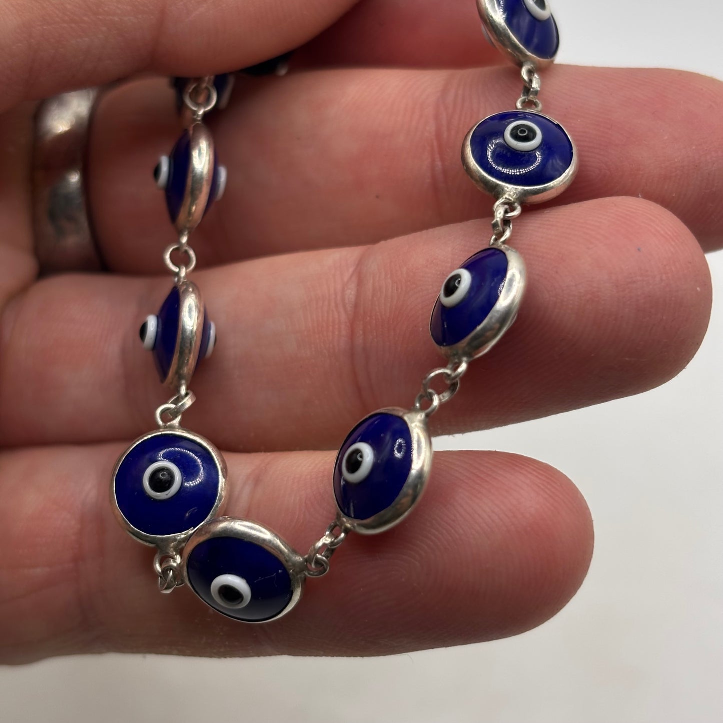 Silver 7” Evil Eye Bracelet