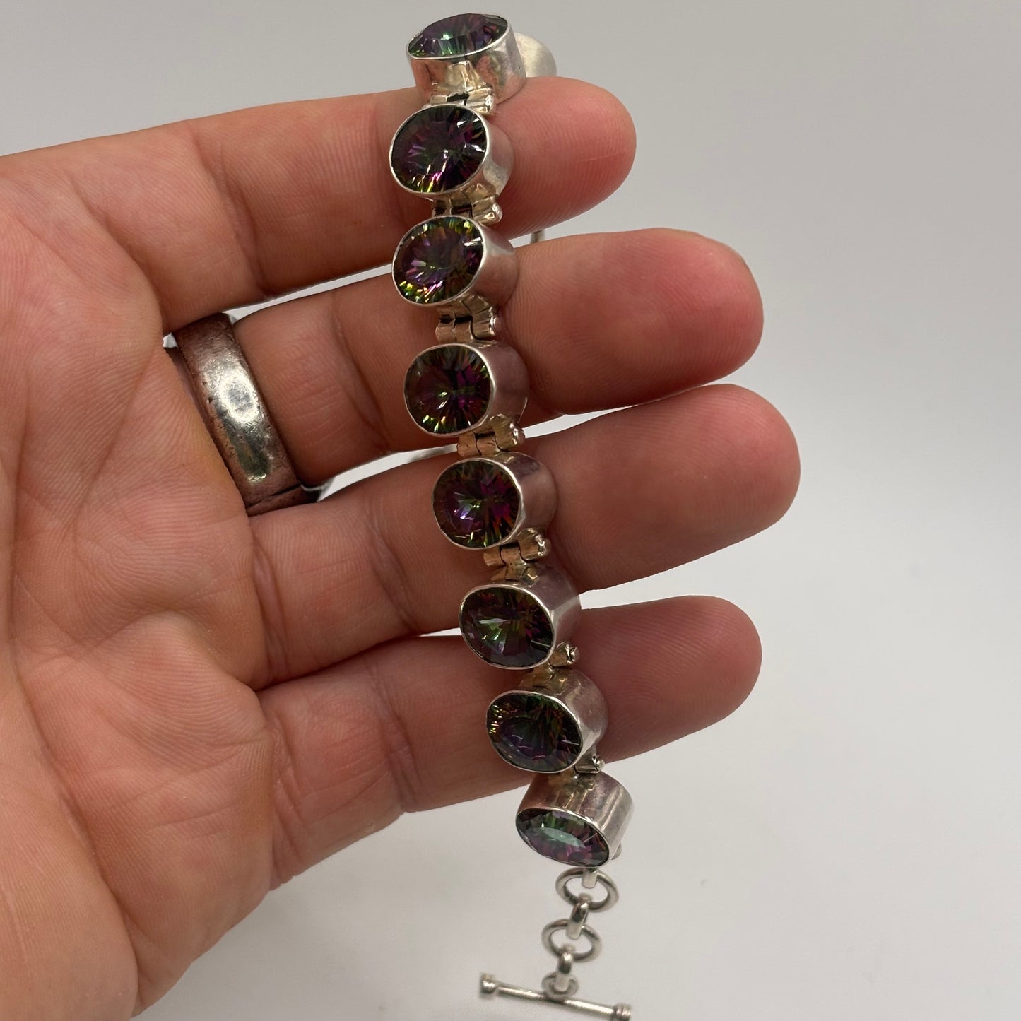 Silver 6”-8” Mystic Topaz Bracelet