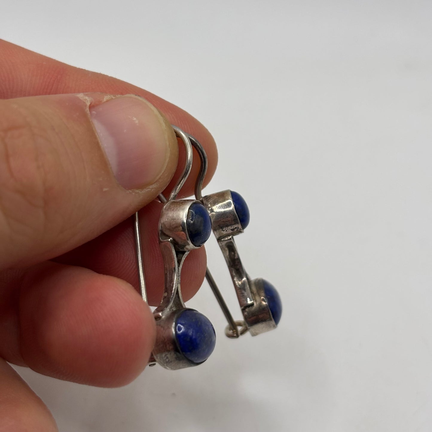 Silver Chunky Lapis Earrings
