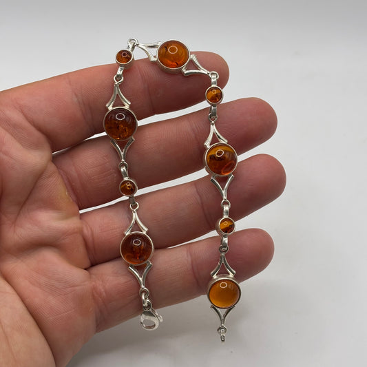 Silver 8” Amber Bracelet