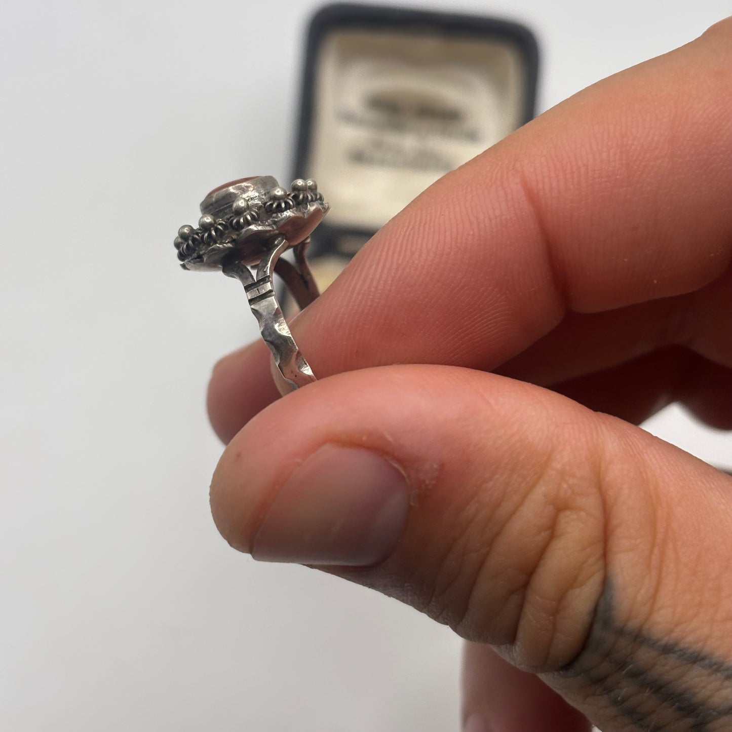 Silver 800 Grade Coral Ring