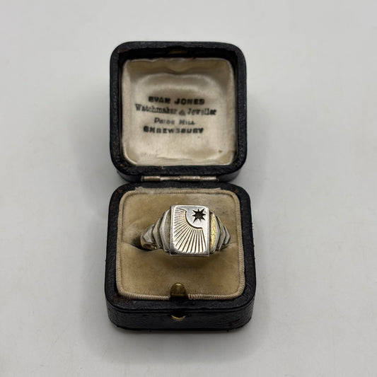 Silver Vintage Gold On Silver Signet Ring (R)