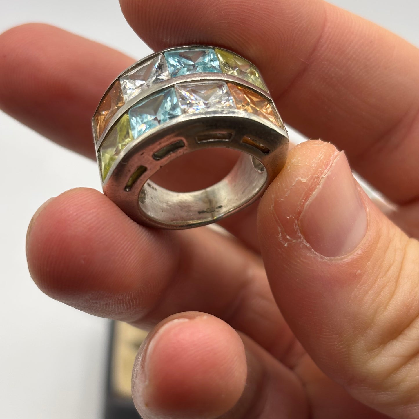 Silver Chunky Mixed Gem Ring