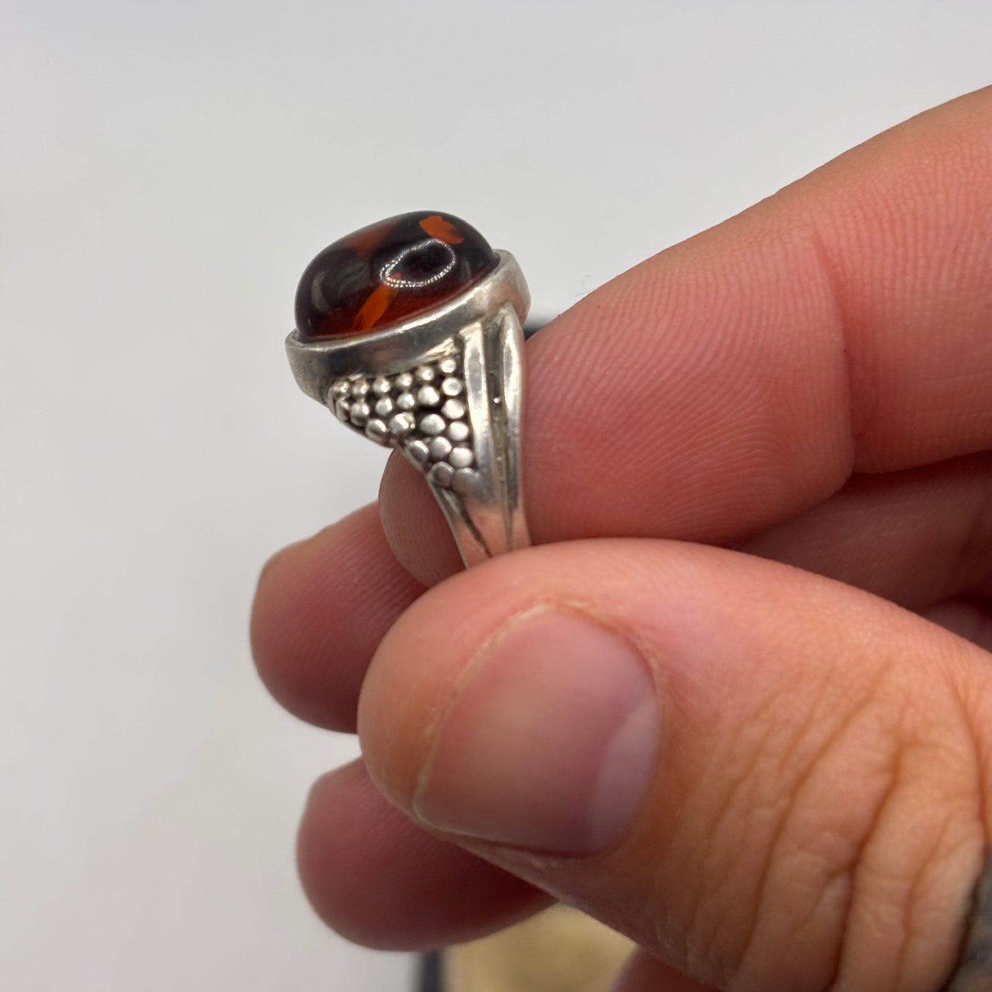 Silver Amber Signet Ring (K)