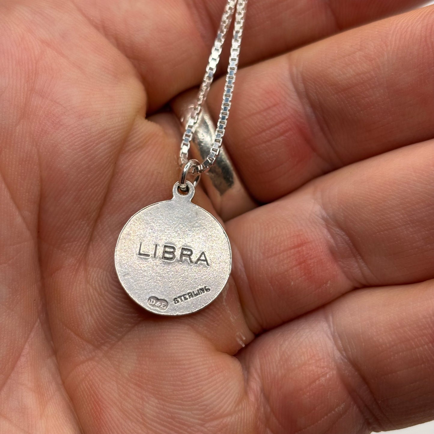 Silver 16” Vintage Libra Enamel Necklace