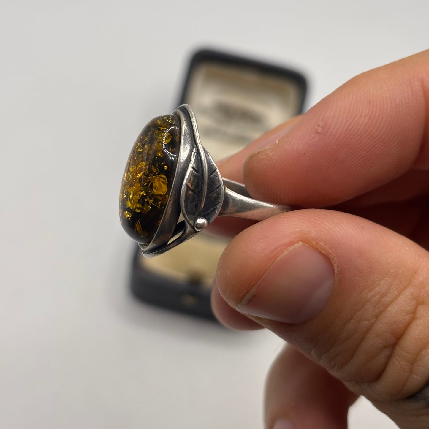 Silver Amber Ring