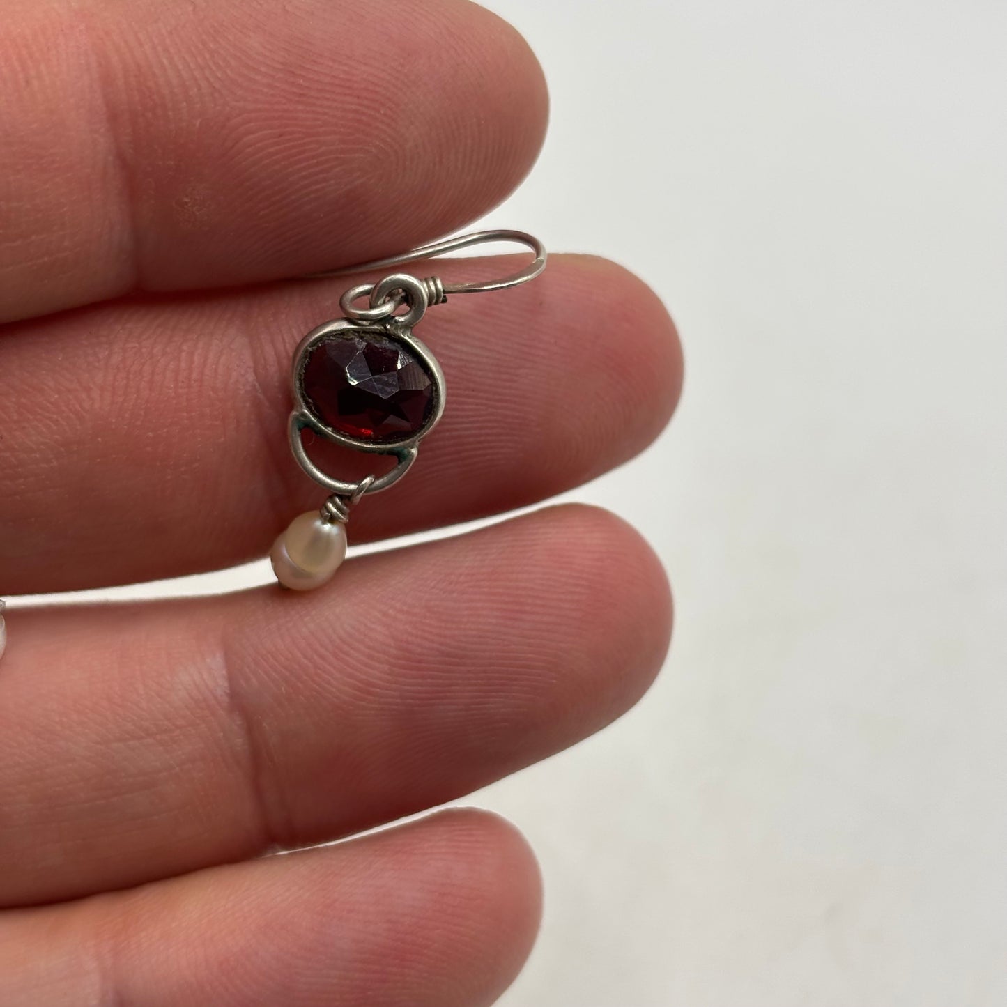 Silver Garnet & Pearl Earrings