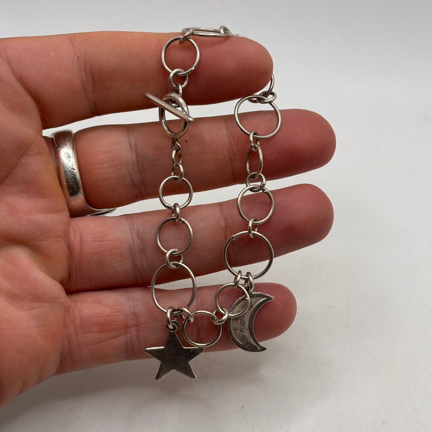 Silver 7” Moon & Star Bracelet