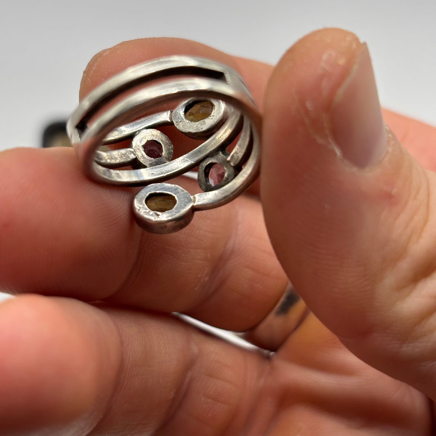 Silver Amethyst & Green Topaz Ring